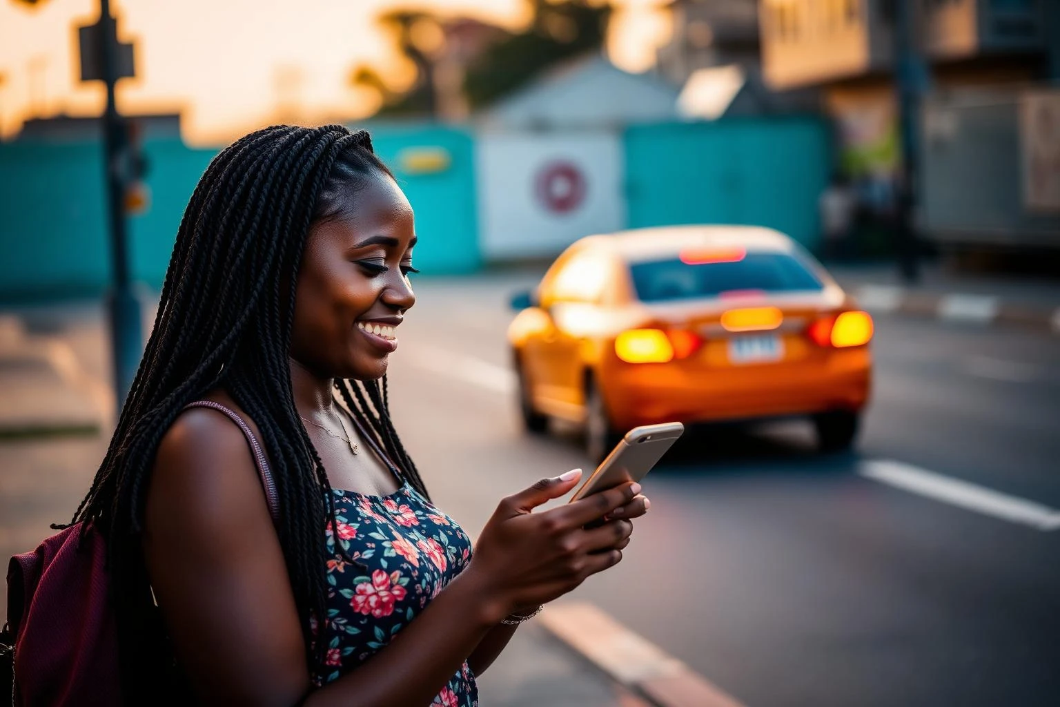 Passageira em Maputo a pedir uma viagem PickApp pelo telemóvel
